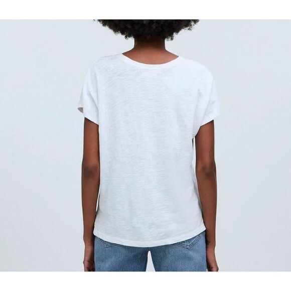 MADEWELL Tee Women Small Dolman-Sleeve White Slub Cotton Crewneck T-Shirt NP760 - Picture 2 of 14